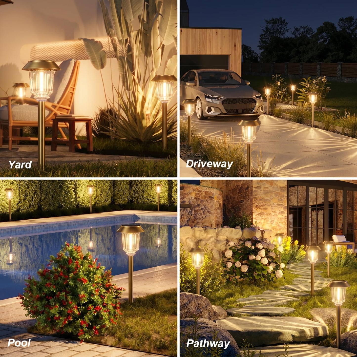 XMCOSY+ Solar Pathway Lights Waterproof - 6 Pack Solar Lights Outdoor, 10-40 LM Dimmable Outdoor Solar Light for Yard Pathway Garden Driveway Walkway (Bronze)