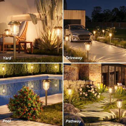 XMCOSY+ Solar Pathway Lights Waterproof - 6 Pack Solar Lights Outdoor, 10-40 LM Dimmable Outdoor Solar Light for Yard Pathway Garden Driveway Walkway (Bronze)