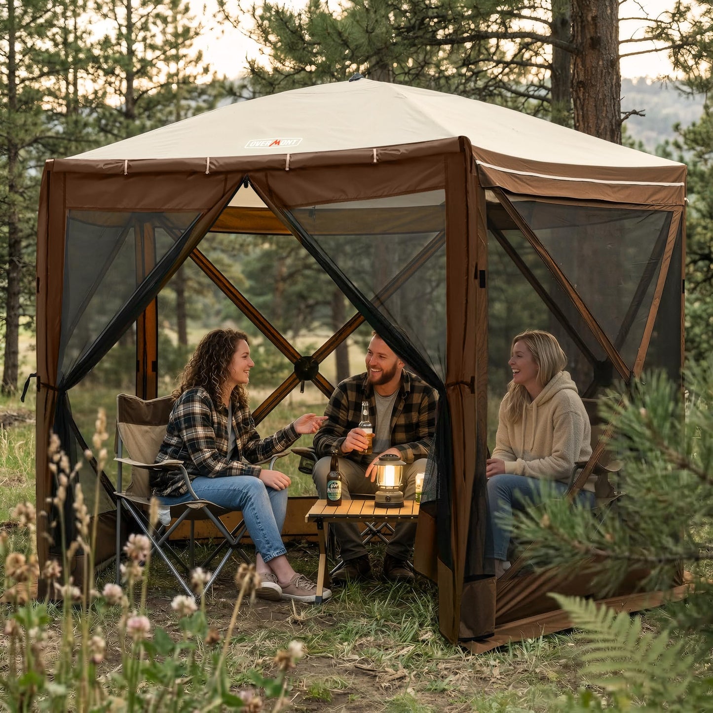 Overmont 10x10FT Pop up Gazebo Screen Tent - Large Instant Screen House Tent with Netting Removable Wind Cloths Half Open Door Skylight - Portable Outdoor Shelter for Camping Backyard Patio Parties