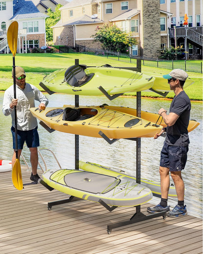 ActiveTrail Freestanding Kayak Storage Rack for 6 Kayaks with Wheels, Heavy-Duty Steel Outdoor Kayak, Canoe & SUP Rack with Hanging Straps for Garage, Dock & Backyard