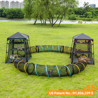 Pop Up Catio Cat Enclosure for Indoor and Outdoor with Waterproof Bottom,3 Tier Spacious Cat Tower Tent,Portable Outdoor Cat Tent for Patio,Balcony, Deck & Camping Weatherproof & Sunproof-Rose