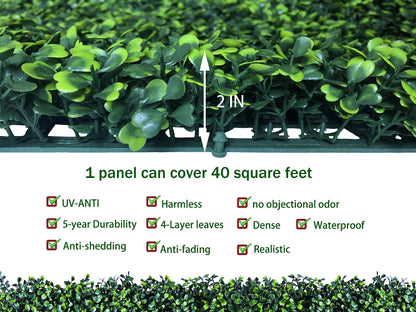 ODTORY Artificial Boxwood Roll,48x120 in (40 sqft) UV-Anti Faux Ivy Boxwood Hedge Leaf Grass Wall for Patio Balcony Privacy, Garden, Backyard Greenery Wall Backdrop and Fence Decor