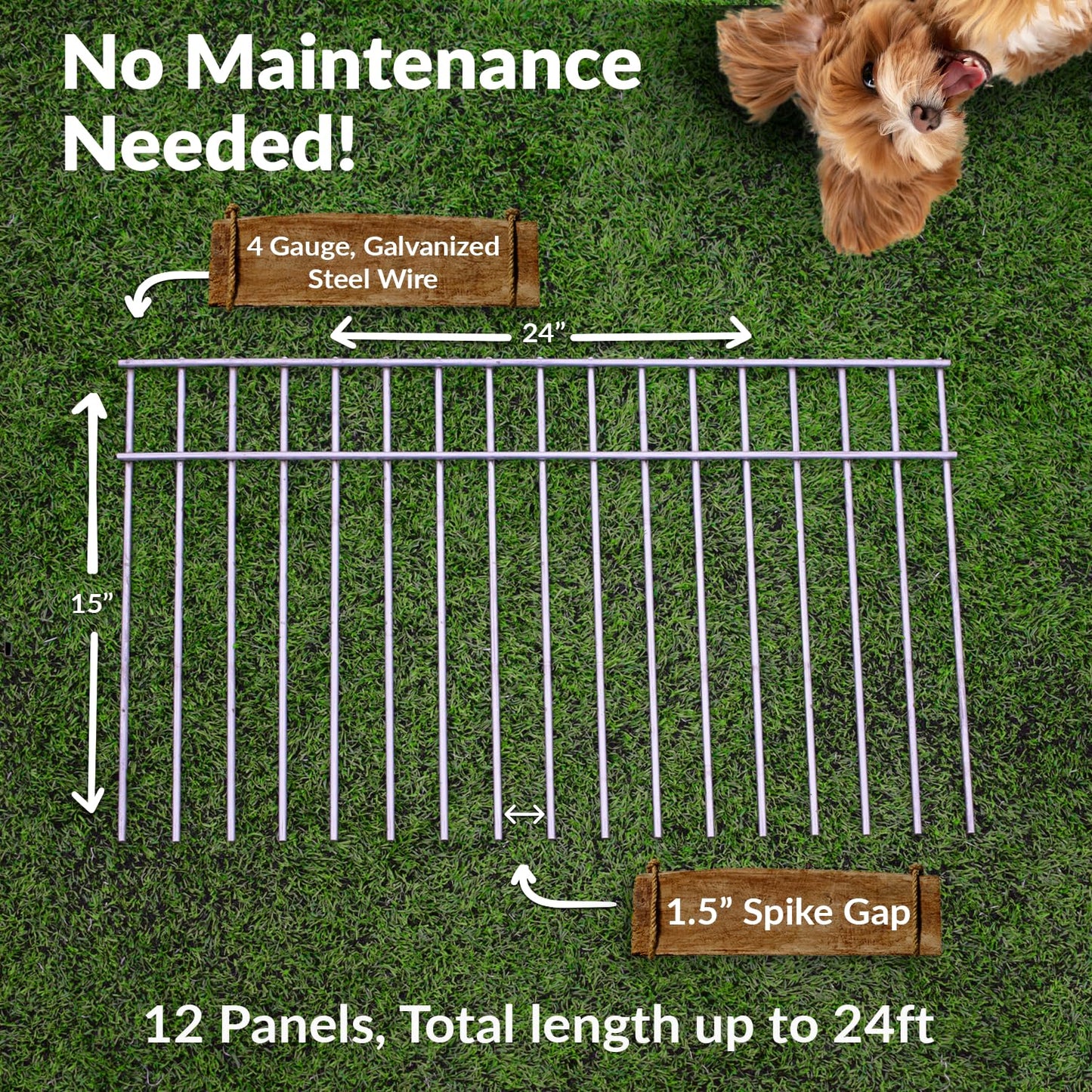 Dig Defence Original Animal Barrier Fence - X-Large Decorative Garden Fence, Outdoor No Dig Fence for Dogs and Rabbits, Yard and Patio - 24”(L) x 15”(H), 12 Pack
