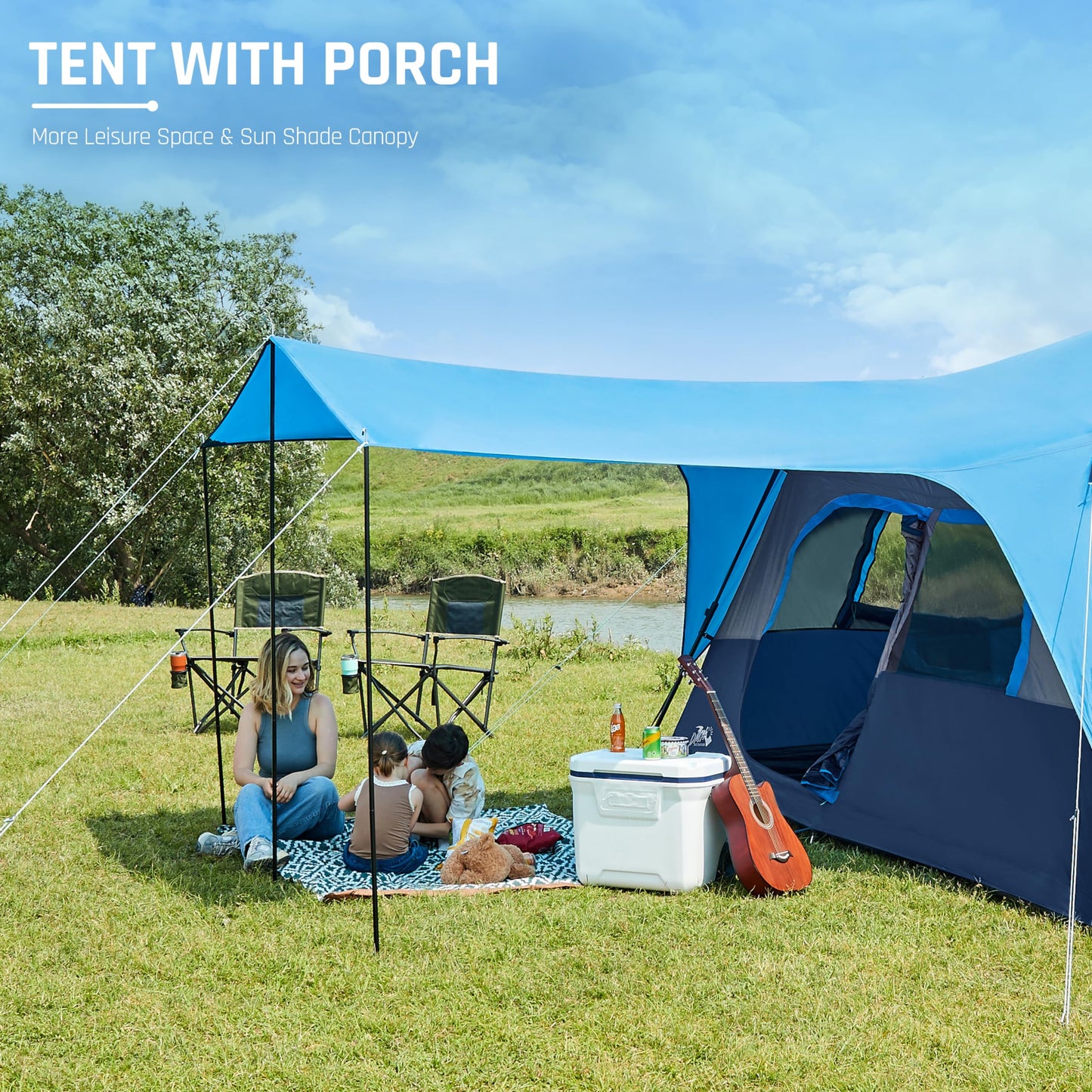 Camping Tent, Instant Cabin Tents for Camping, 8-Person Family Tent, Easy Setup in 60 Seconds with Porch, Large Waterproof Tents for Outdoor Camping, 5 Mesh Windows, Upgraded Ventilation (Blue)