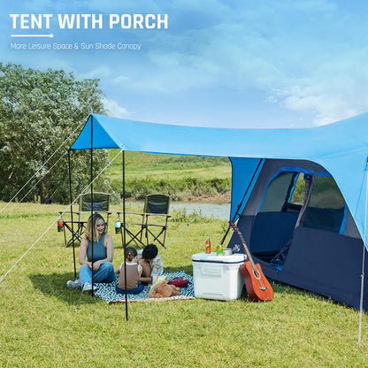 Camping Tent, Instant Cabin Tents for Camping, 8-Person Family Tent, Easy Setup in 60 Seconds with Porch, Large Waterproof Tents for Outdoor Camping, 5 Mesh Windows, Upgraded Ventilation (Blue)