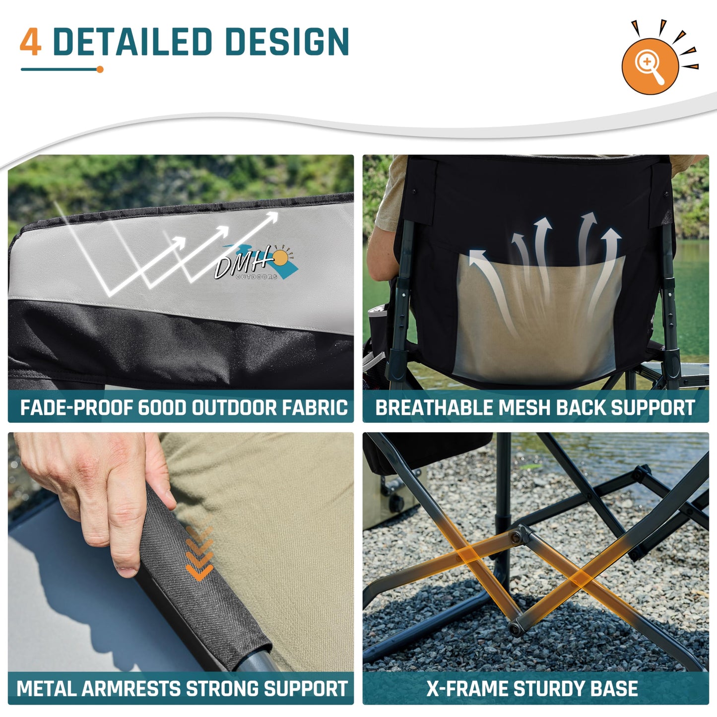 2 Pack Camping Chairs for Adults Directors Chair with Side Table, 1-Step Setup, Mesh Backrest Folding Lawn Chairs with Pocket, Foldable Camp Chair for Outdoor, Picnic, Sports and Fishing, Black