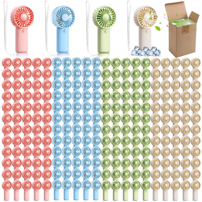 Rossesay 240 Pcs Mini Portable Fan Handheld Battery Operated Portable Small Personal Fans for Summer Travel Beach Indoor Outdoor Cooling Gift(Pink, White, Green, Blue)