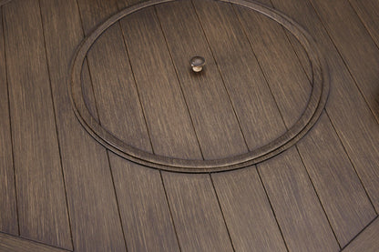Signature Design by Ashley Paradise Trail Outdoor Round Wicker Patio Fire Pit Table, Brown