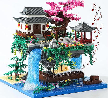 Cherry Blossom Tree Building Set with Gift Box Original Music Cherry Blossom Tree House(Type :Symphony) Japanese Sakura Tree House Lights Building Kit3320 Pcs Cherry Bonsai Building Set.
