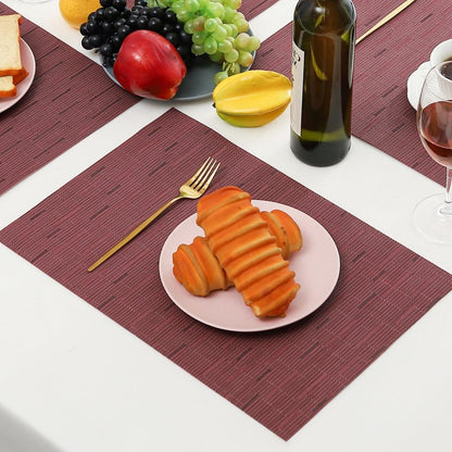 Leetaltree Burgundy Placemats Set of 4 - Heat Resistant Non-Slip Place mats for Dining Table, Washable Durable PVC Vinyl Woven Table Mats（Burgundy, 4）