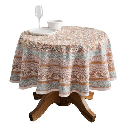 Maison d' Hermine Table Cloth Round Table 100% Cotton 63 Inches Fall Tablecloth Reusable Everyday Use for Thanksgiving Christmas Decorations Dining Farmhouse Party (Nila)