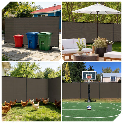 AwnPro 5' x 24' Outdoor Privacy Fence with Iron Poles Ground Spikes Dog Metal Garden Privacy Fence Backyard Patio Yard Barrier Boarder Divider (Brown)