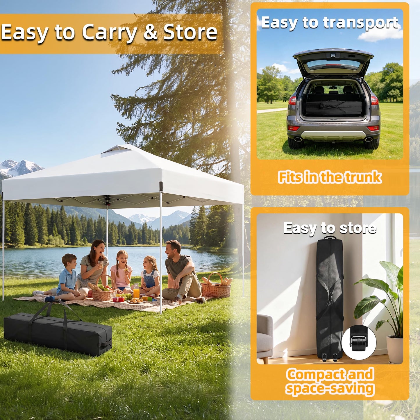 10x10ft Pop Up Canopy, Heavy Duty Beach Tent with Waterproof Silver Coated Top, 3 Heights & 4 Sandbags, Sun Shade with Rolling Bag, Outdoor Tent for Events, Parties, Camping - Silver White