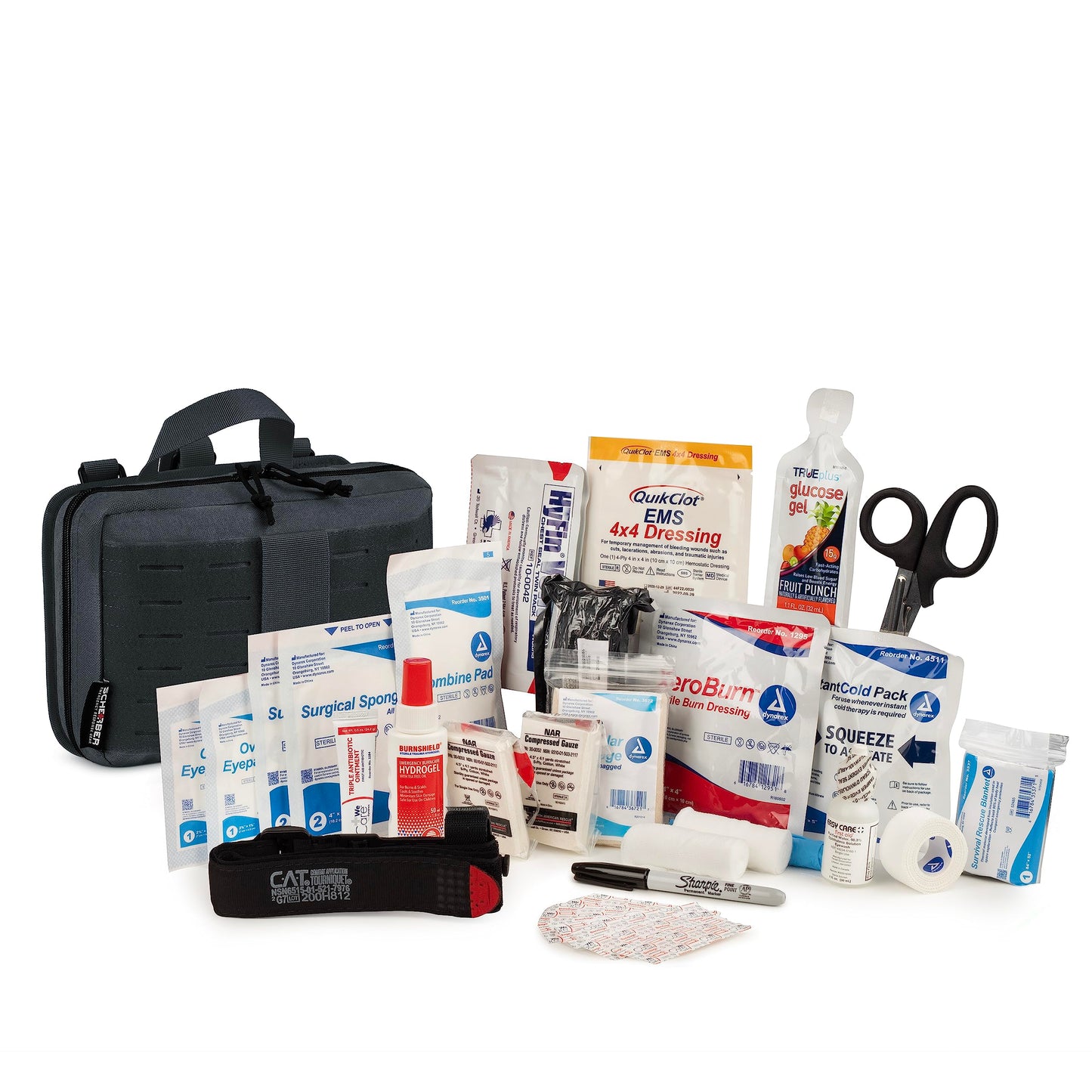 Scherber Vehicle IFAK Emergency Trauma Kit | 90+ Medical Supplies & Equipment, NAR Tourniquet & CPR Mask | Fully Stocked Rip Away Molle Pouch for Car, Home & Pro First Aid | Intermediate, Black