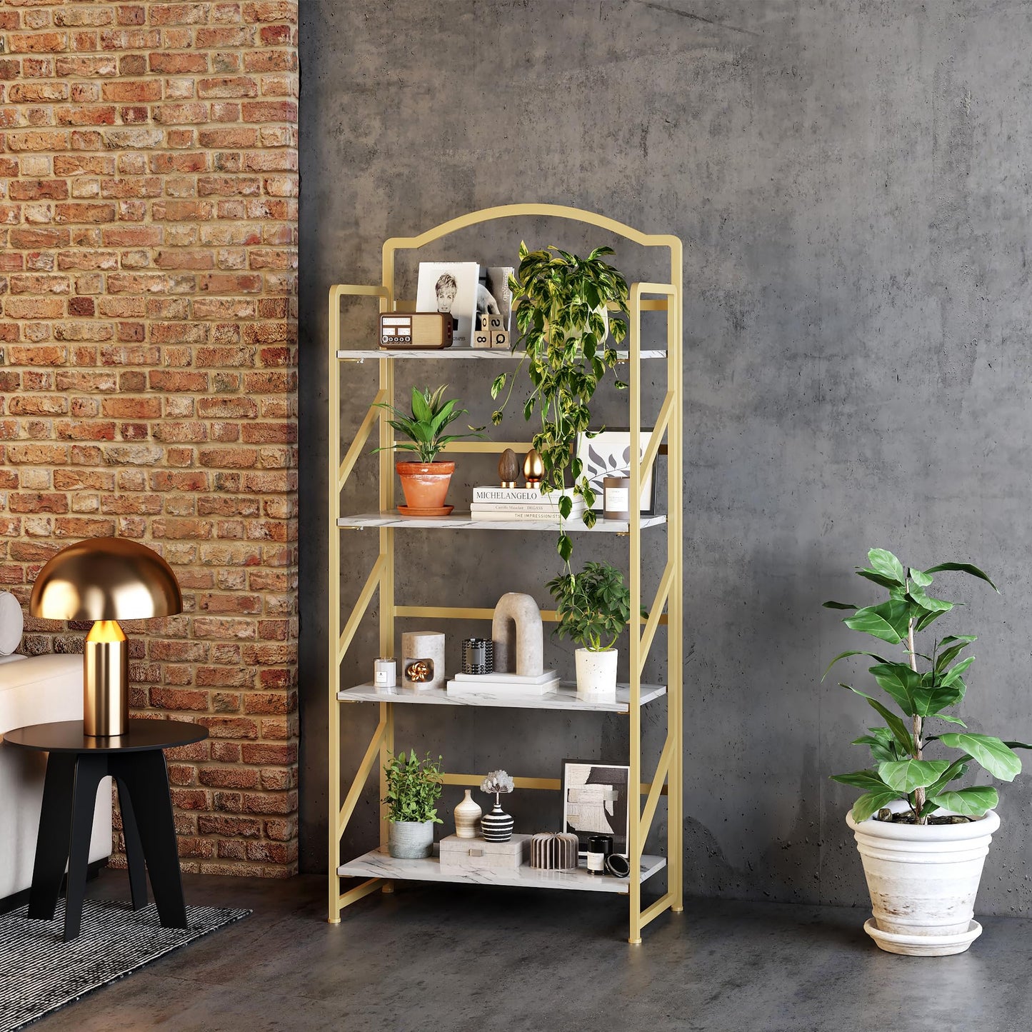 BHG No Assembly Folding Bookshelf for Living Room,Semicircle Collapsible Book Shelf for Home Office, Portable Bookcase Storage Organizer Rack Shelves