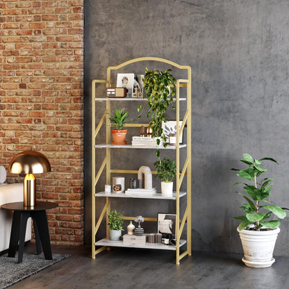 BHG No Assembly Folding Bookshelf for Living Room,Semicircle Collapsible Book Shelf for Home Office, Portable Bookcase Storage Organizer Rack Shelves