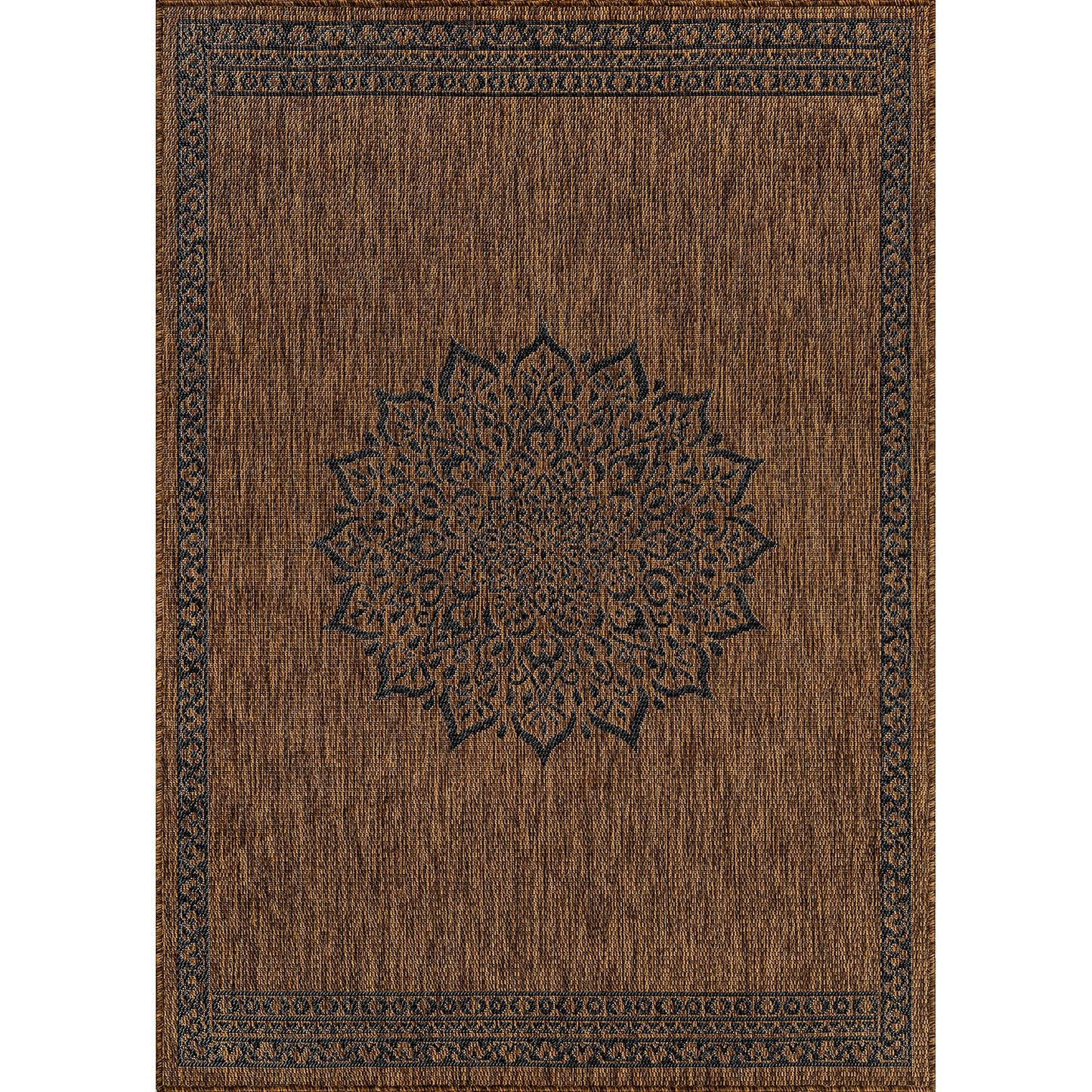 CAMILSON Outdoor Rug 9x12 Medallion Gold Modern Large Area Rugs for Indoor and Outdoor Patios Kitchen and Hallway Mats Washable Porch Deck Outside Carpet (Medallion Gold 9 x 12)