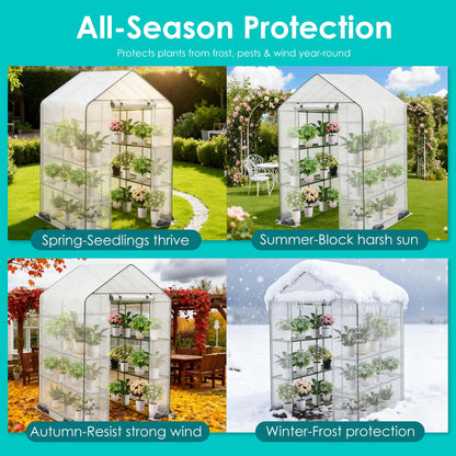 Twira Greenhouse for Outdoors, 48" x 73.2" x 74.8" Walk in Plant Greenhouses Heavy Duty with Thicken PE Cover, 3 Tiers 8 Shelves Greenhouse Plastic, Portable Green House for Outside, Patio, Gardening