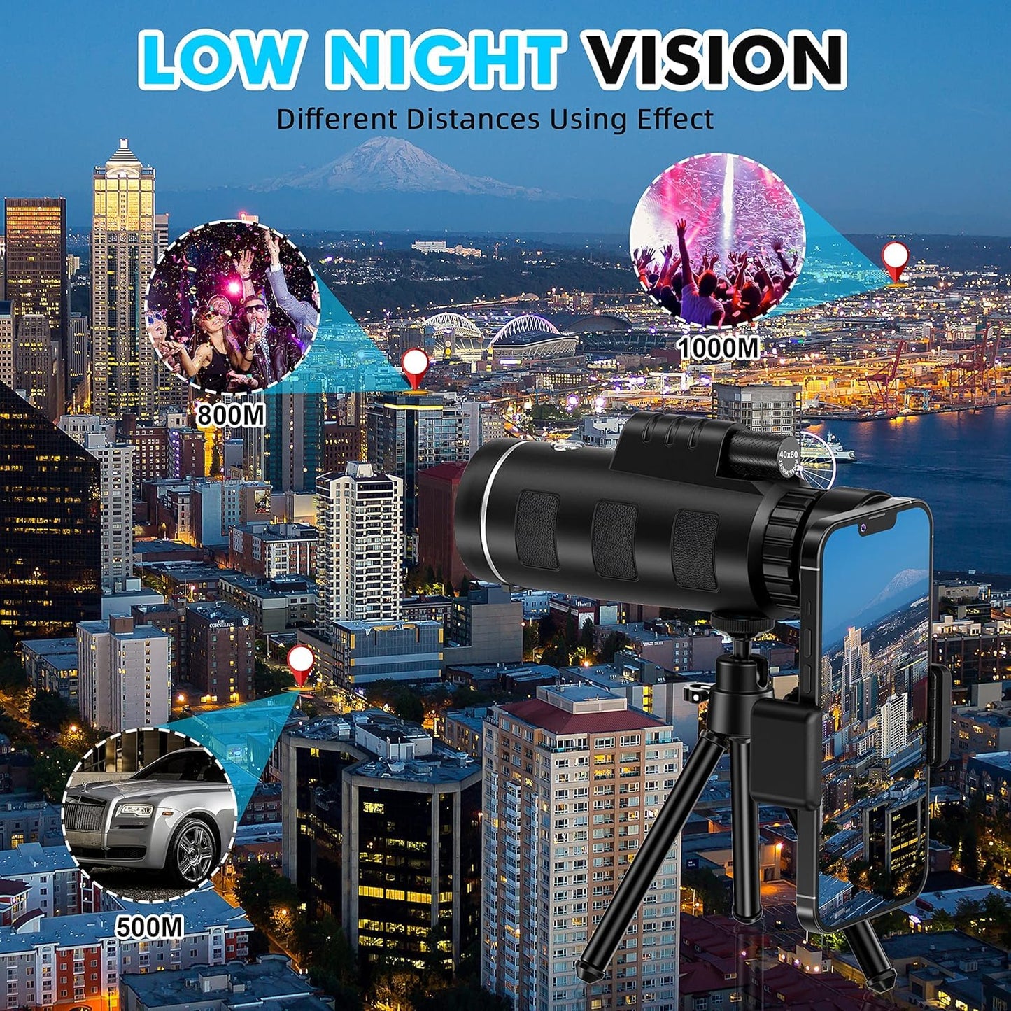 40x60 Monocular Telescope for Adults, Compact HD Monocular for Sports Events, Soccer Games, Concerts, Birdwatching, Hiking, Camping and Travel