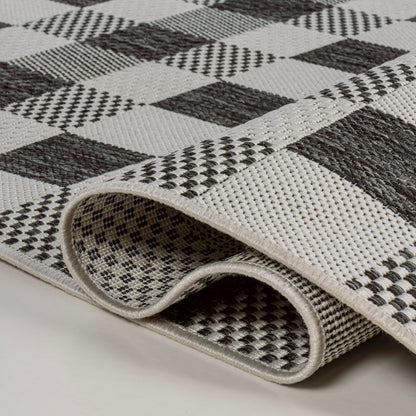 JONATHAN Y Geometric Bold Gingham Indoor Outdoor Area Rug 8X10 Black/Cream, Darcy Traditional for Backyard, Patio, Porch, Easy-Cleaning, High Traffic, Pet-Friendly, Non-Shedding (TSN201A-8)
