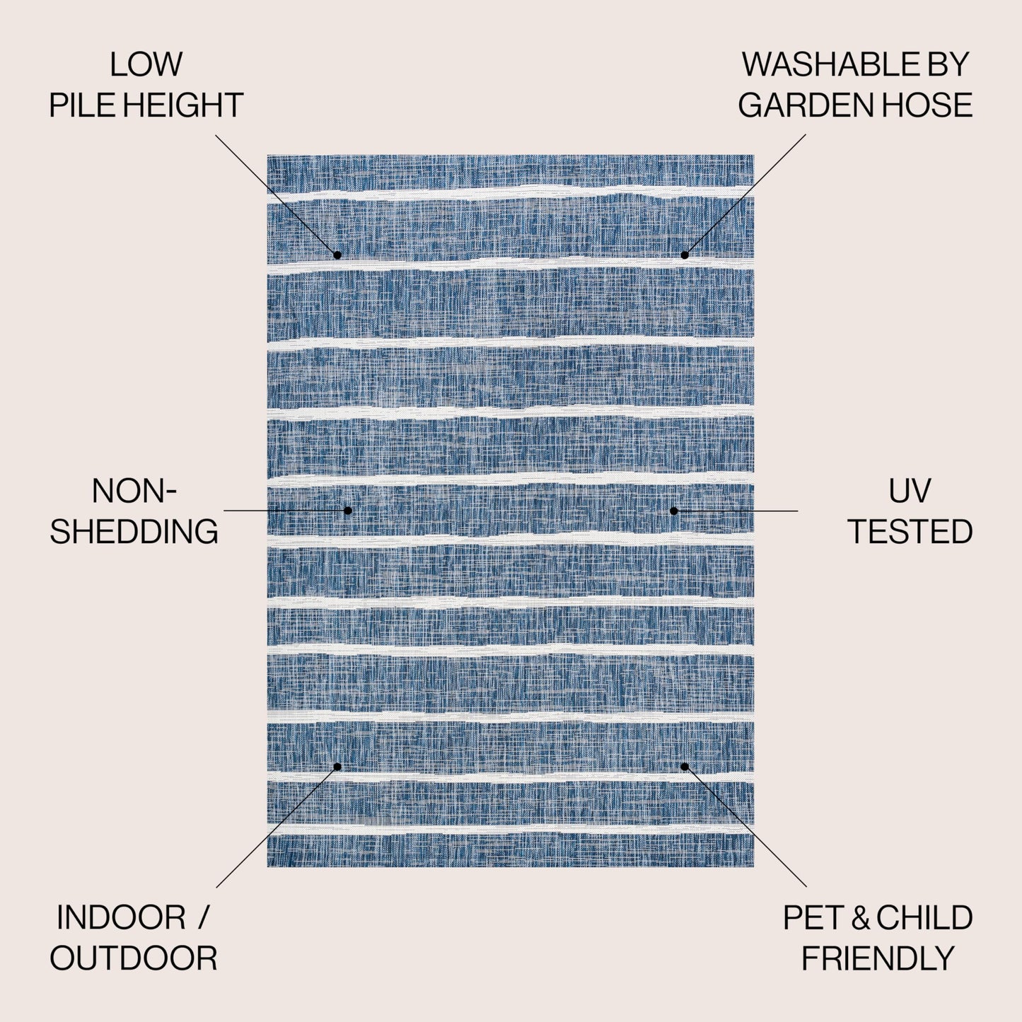 JONATHAN Y Berber Stripe Indoor Outdoor Area Rug 8X10 Blue/Ivory, Colonia for Backyard, Patio, Porch, Easy-Cleaning, High Traffic, Pet-Friendly, Non-Shedding (SMB125C-8)