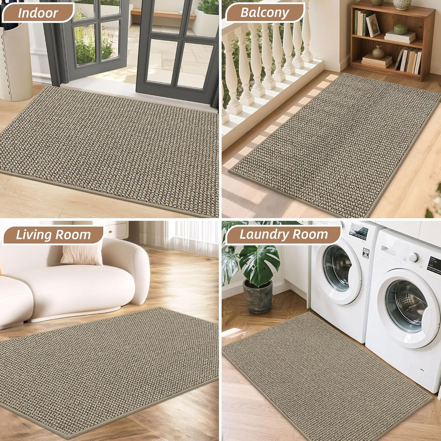 BEQHAUSE Dirt Trapper Door Mat - Non-Slip, Washable, Absorbent Entrance Mat | 20" x 32", Light Beige