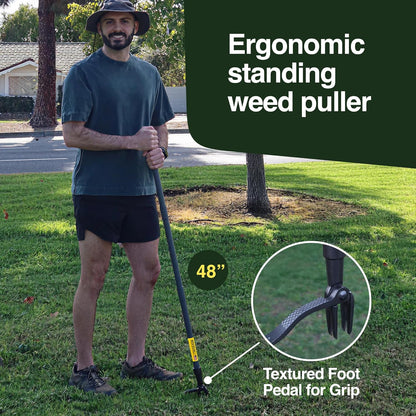 Rocklin™ Stand Up Weed Puller Tool - 4 Claw Steel Head - 48-Inch Handle for Easy Weeding