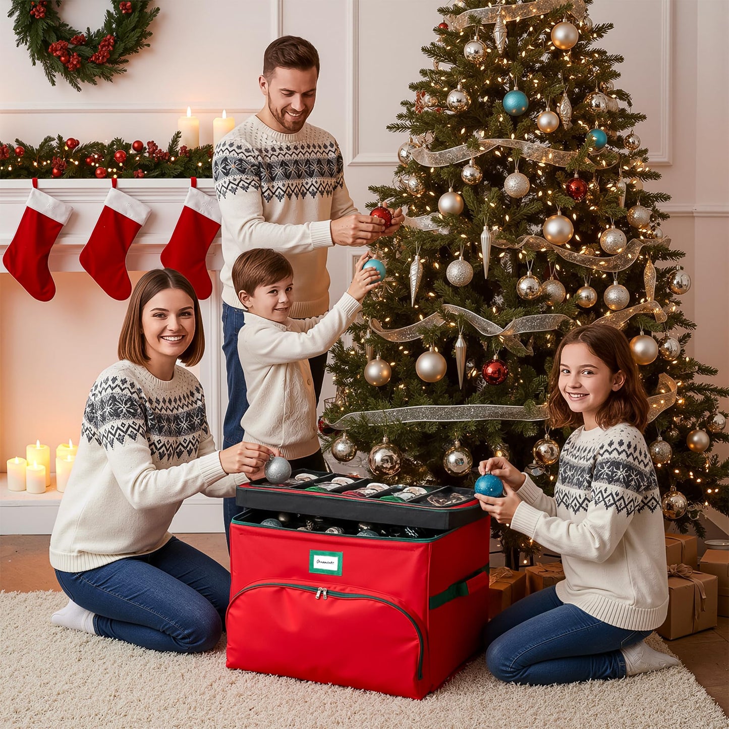 Christmas Nutcracker and Figurine Collectible Storage Box - Holds Up to 72 Ornaments 4” x 4” - Top Adjustable Compartments for Figurines, Nutcrackers, etc - Heavy Duty 600D/ Inside PVC Material