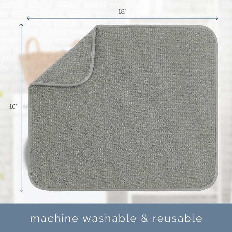 S&T INC. Dish Drying Mat, 16” x 18”, Absorbent Microfiber Kitchen Counter Mat, Dish Drying Pad for Dishes, Utensils, Pots and Pans, Large, Grey