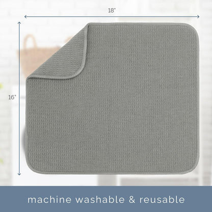 S&T INC. Dish Drying Mat, 16” x 18”, Absorbent Microfiber Kitchen Counter Mat, Dish Drying Pad for Dishes, Utensils, Pots and Pans, Large, Grey