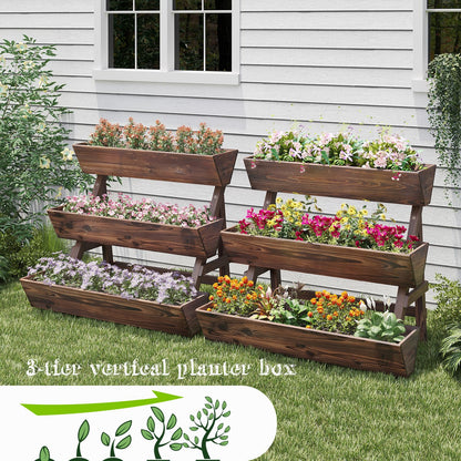 Dawnyard 3-Tiers Wooden Raised Garden BedPlanter Box Gardening Outdoor Planter Box Patio Kit Tiered Planter Box Vertical Garden Planter Wood Plant Stand for Patio, Balcony, Freestanding (Carbonized L)