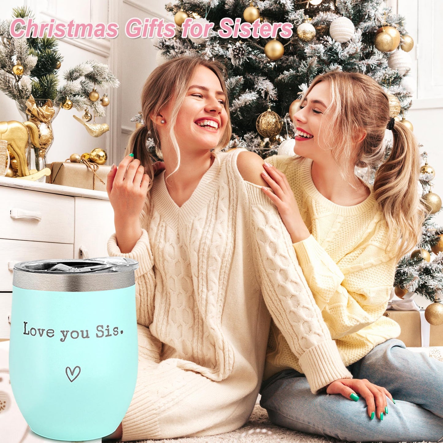 SHOW-YA Sisters Gifts from Sister - I Love You Sis-Christmas Gift Birthday Gift for Sister - Sisters Gifts - 12oz Coffee Tumbler for Besties, Girls(Mint)