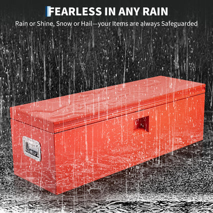 ExploreHorizon Industrial Steel Truck Tool Box w/Gas-Shock Lid, Pry-Resistant Security & Weatherproofing Toolbox Organizer Chest Fits Pickup, Truck Bed, RV, Trailer