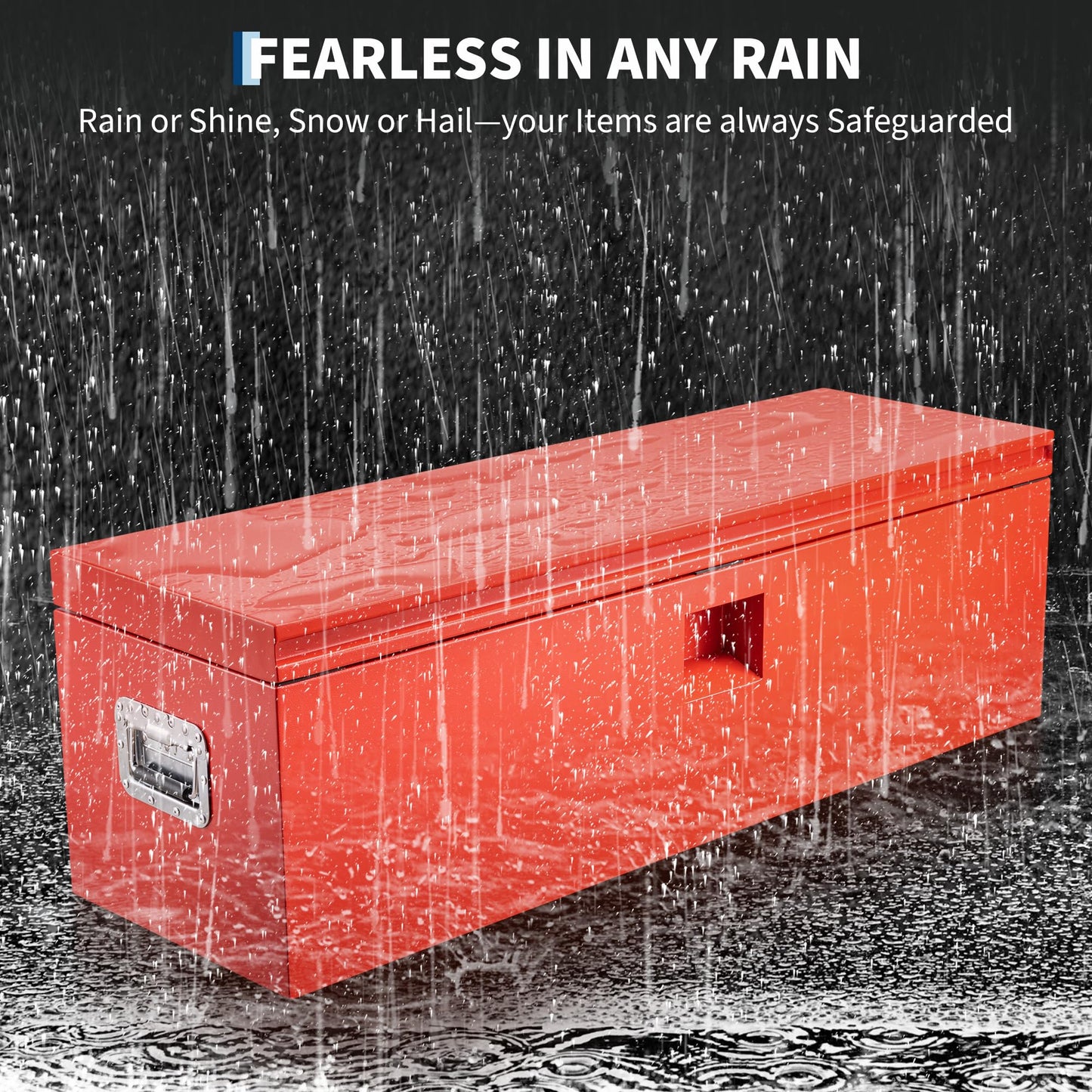 ExploreHorizon Industrial Steel Truck Tool Box w/Gas-Shock Lid, Pry-Resistant Security & Weatherproofing Toolbox Organizer Chest Fits Pickup, Truck Bed, RV, Trailer