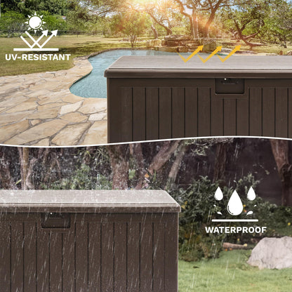 DWVO 180 Gallon Double-Wall Deck Box, XL Large Resin Outdoor Storage Box, Lockable & Waterproof, Double as Seating, 1000lbs Capacity (Brown)