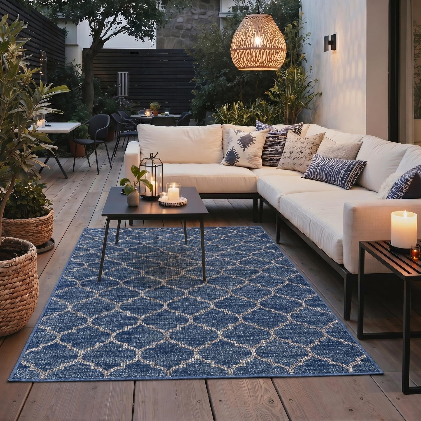 GENIMO Indoor Outdoor Area Rug 6X9, Non-Shedding, Machine Washable Mat for Patio, Balcony, Deck, Blue White
