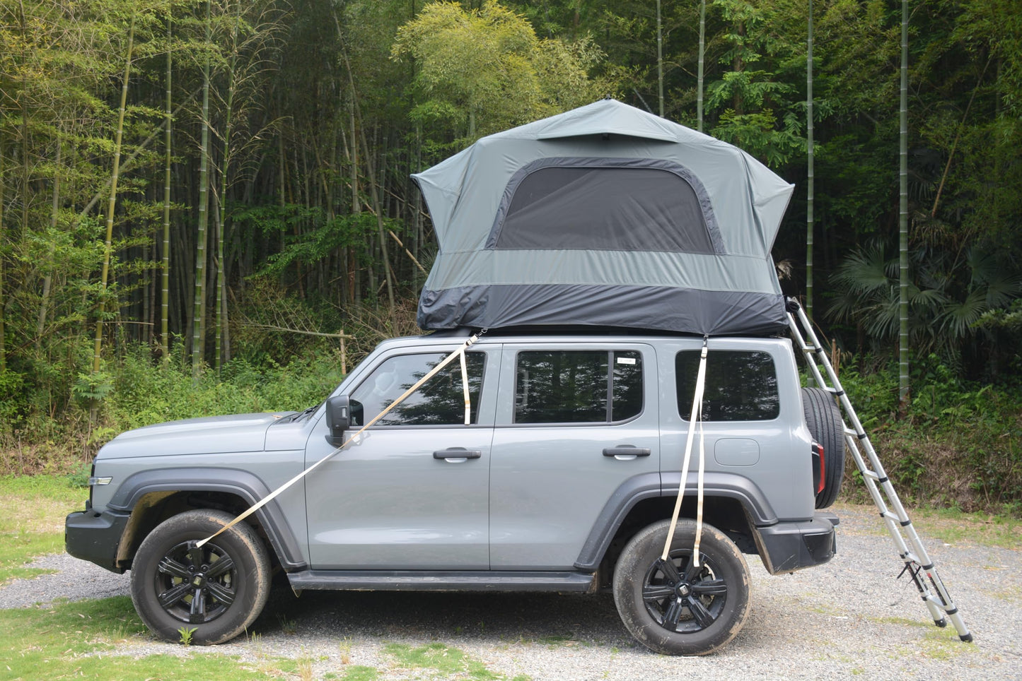 GDFStudio Inflatable Roof Top Tent for SUV Truck Car, 2 Person Rooftop Camping Tent with Air Beam Structure, Panoramic Skylight, Telescoping Ladder & Quick Setup, Outdoor Waterproof Travel Tent, Gray