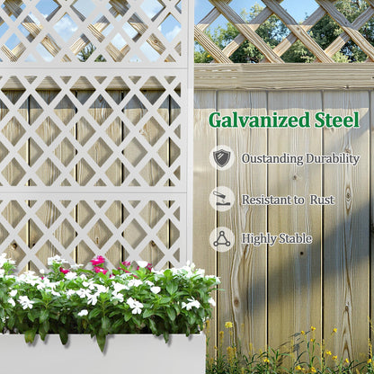 Metal Raised Garden Bed with Trellis and Wheels, 2 in 1 Trellis with Planter Box & Privacy Screen for Climbing Plants, Outdoor Standing Flower Beds with Drainage Holes, 47.2''L×15.7''W×70.9''H, White