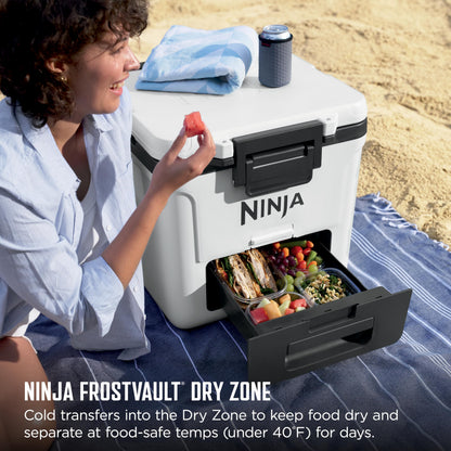 Ninja | FrostVault 30QT Cooler with Wheels | Insulated with Temp Dry Storage Drawer | Keeps Ice Cold for Days | for the Beach, Camping, Picnics & More | Spanish Moss | FB230GN1
