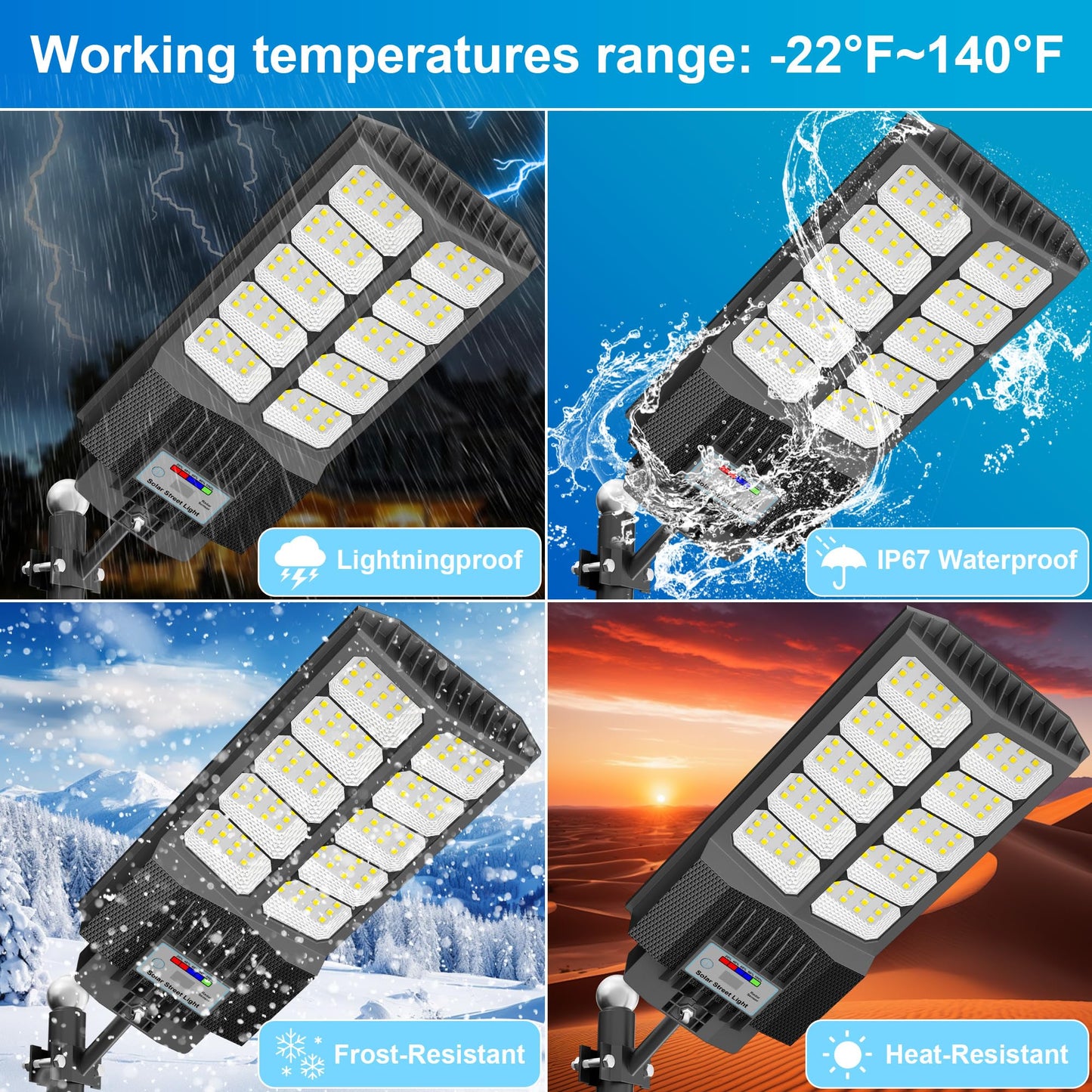 XCQMHF Solar Street Lights Outdoor Waterproof Dusk to Down with Motion Sensor, 6500W Outdoor Solar Flood Light for Parking Lot, LED Security Street Lights Solar Powered for Yard Garden & Walkway