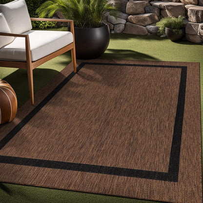 Luul Home Bordered Outdoor Rug 9x12 Washable Outside Carpet for Indoor Patio Porch Waterproof Easy Cleaning Non Shedding Area Rugs Nut Brown - Black 9 x 12