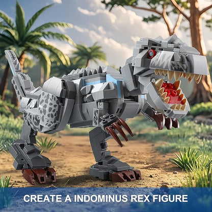 Dual Dinosaur Building Sets - Indominus Rex &amp Mosasaurus Dinosaur Toys with Poseable Joints STEM Educational Toys for Kids Ages 6-12 Creative Birthday Gifts for Boys and Girls