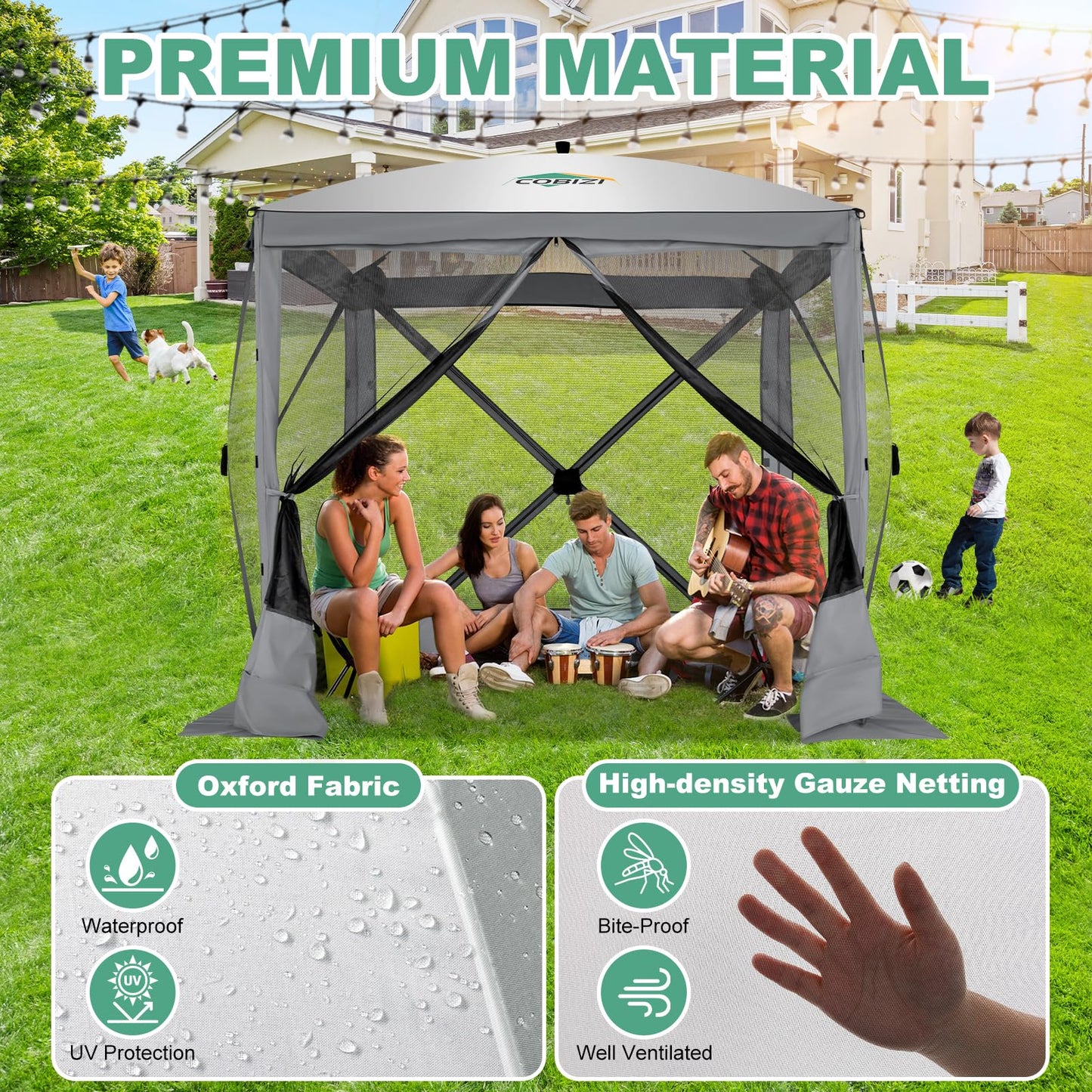COBIZI 6x6 FT Pop up Gazebo, Popup Canopy Tent, Screened in Gazebos, Waterproof Portable Outdoor Small Screen Tents Sun Shelter,carpas para Patio for Camping, Garden and Backyard,Grey
