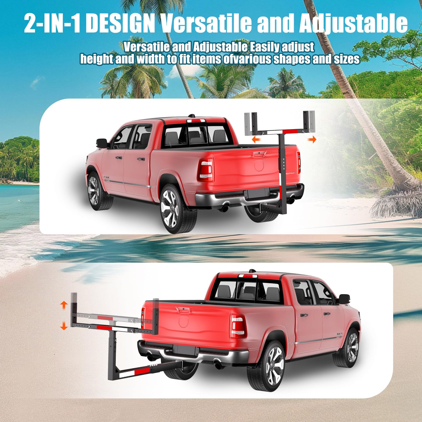 TRUSOON Upgrade Truck Bed Extender Hitch Mount, 2-in-1 Adjustable Kayak Hitch Extender, Heavy Duty Steel and 1000 lbs Load Capacity with Hitch Tightener Anti Rattle Stabilizer for Canoe, Lumber