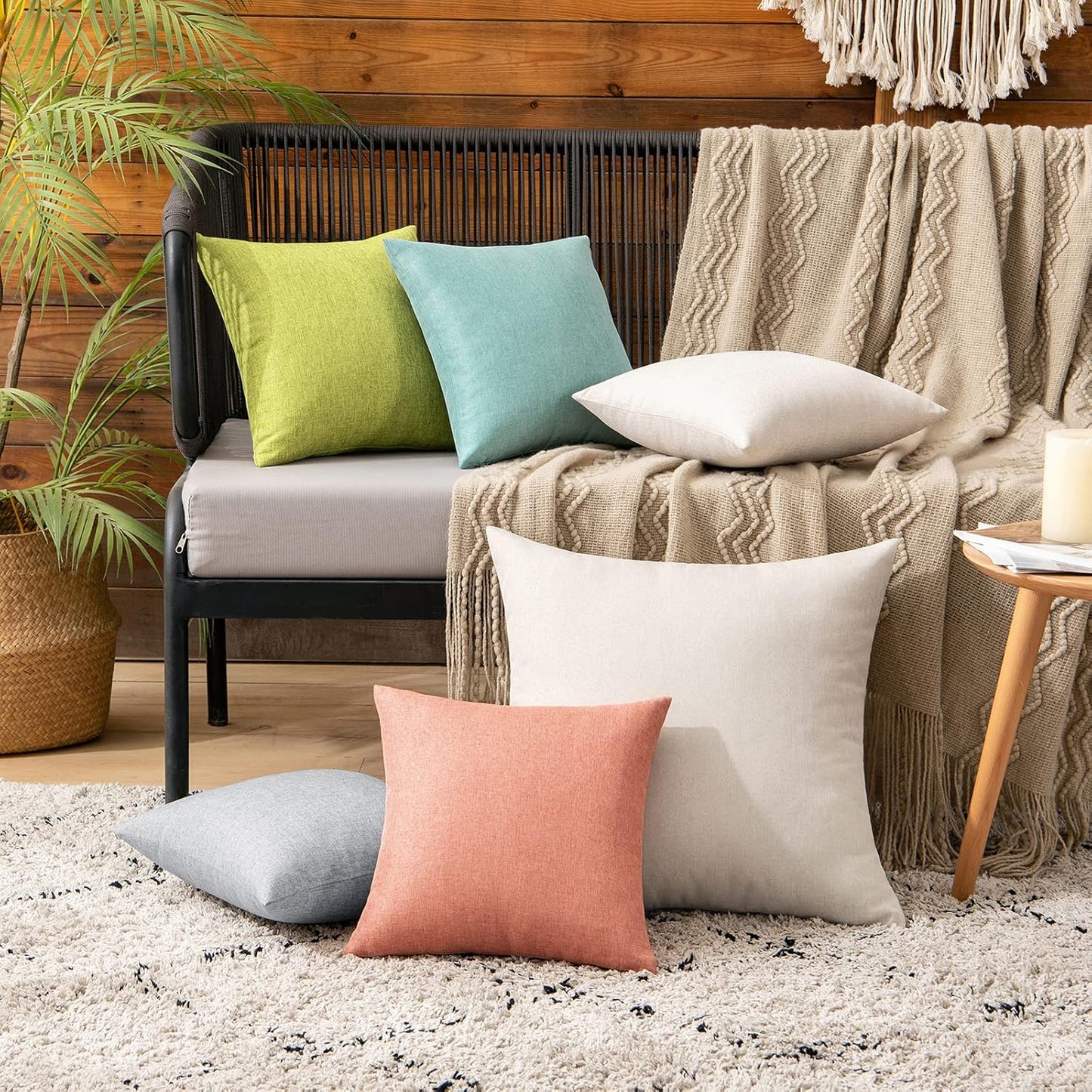 MIULEE Decorative Outdoor Throw Pillow Covers - Waterproof Faux Linen Cushion Cases | 12x12 Inch Coral Red (Pack of 2)