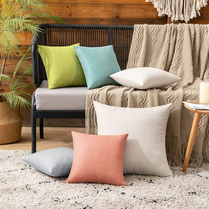 MIULEE Decorative Outdoor Throw Pillow Covers - Waterproof Faux Linen Cushion Cases | 12x12 Inch Coral Red (Pack of 2)