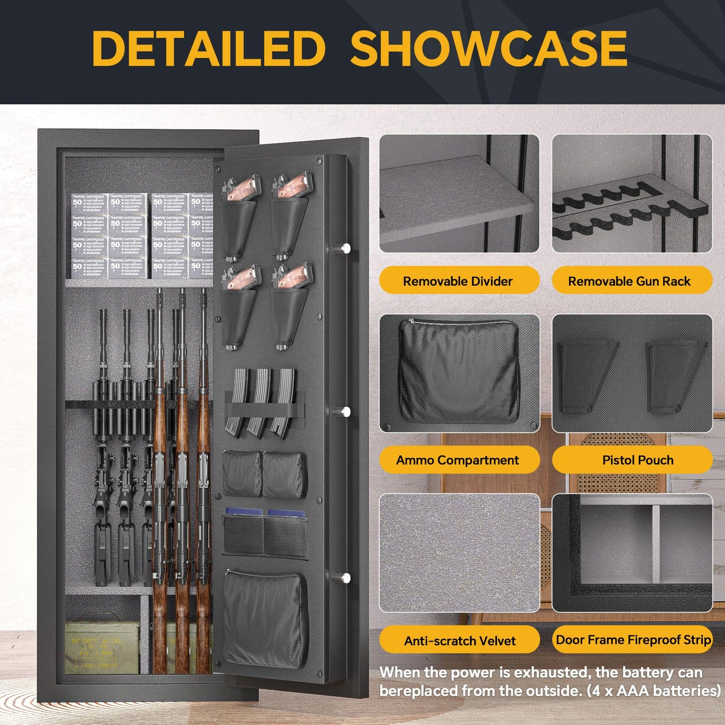 SMARTHIVE 40-Min Fireproof Gun Safe (1200°F) - Quick Access Rifle/Pistol Safe, Heavy-Duty Fire Resistant Gun Cabinet for Home Valuables (BLACK, 11.9cu.ft)