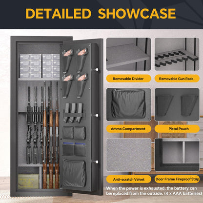 SMARTHIVE 40-Min Fireproof Gun Safe (1200°F) - Quick Access Rifle/Pistol Safe, Heavy-Duty Fire Resistant Gun Cabinet for Home Valuables (BLACK, 11.9cu.ft)