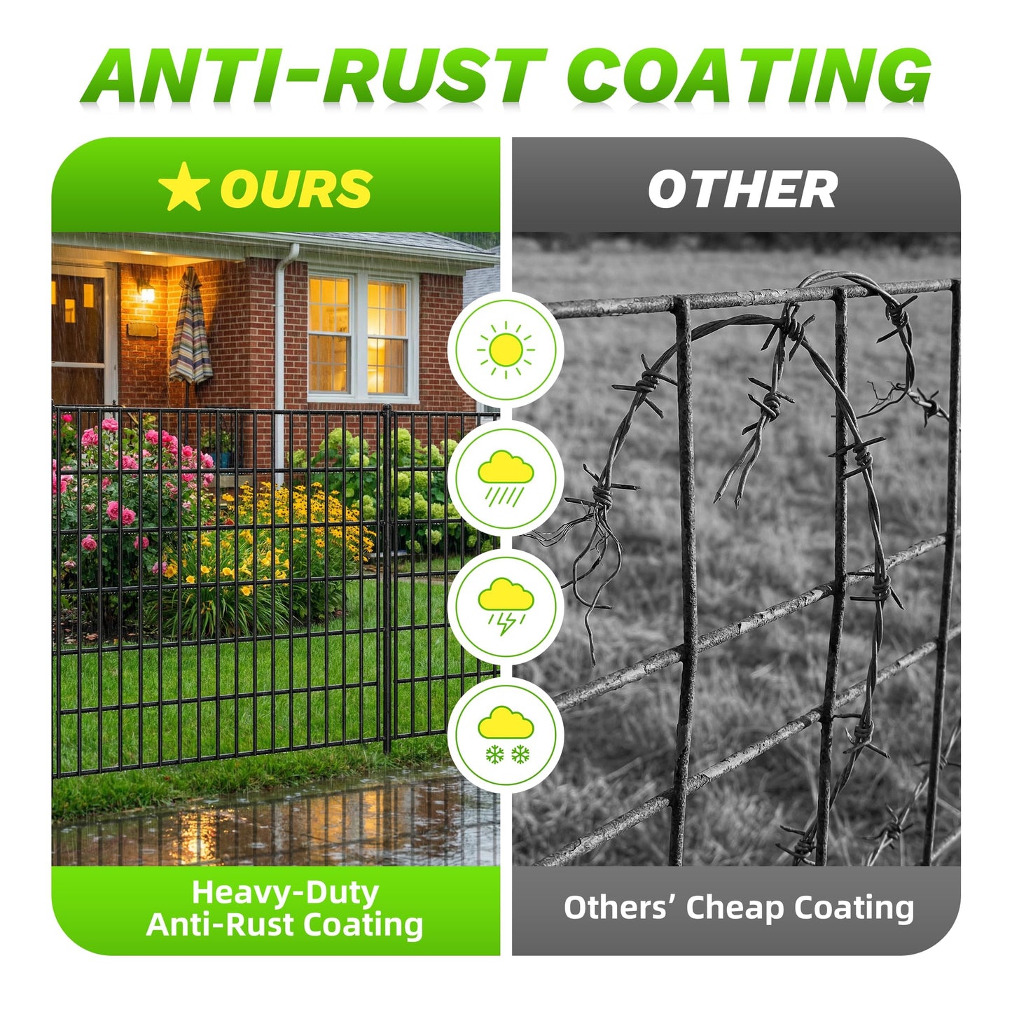 Toolterritary 10 Panels No Dig Garden Fence with Gate, 48in(H) x 25ft(L) Rustproof Metal Animal Barrier Fence, Outdoor Decorative Yard Fencing with Ground Stakes for Dogs, Rabbits, Patio