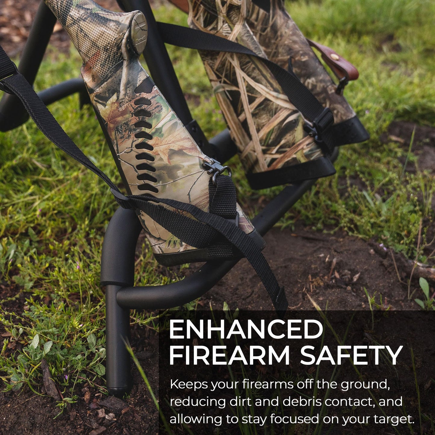 Devos Outdoor RangeRack | Portable Rifle Shotgun and Bow Stand | Ultralight Compact Folding Design | Stable for 1 to 4 Firearms or Compound Bows | Weather Resistant Aluminum Frame